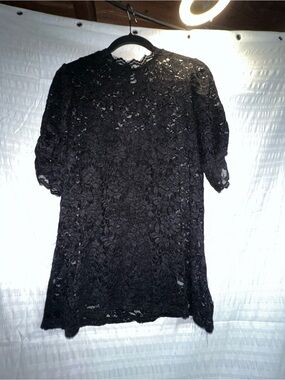 DOROSE Black Lace Tunic Top with Short Sleeves